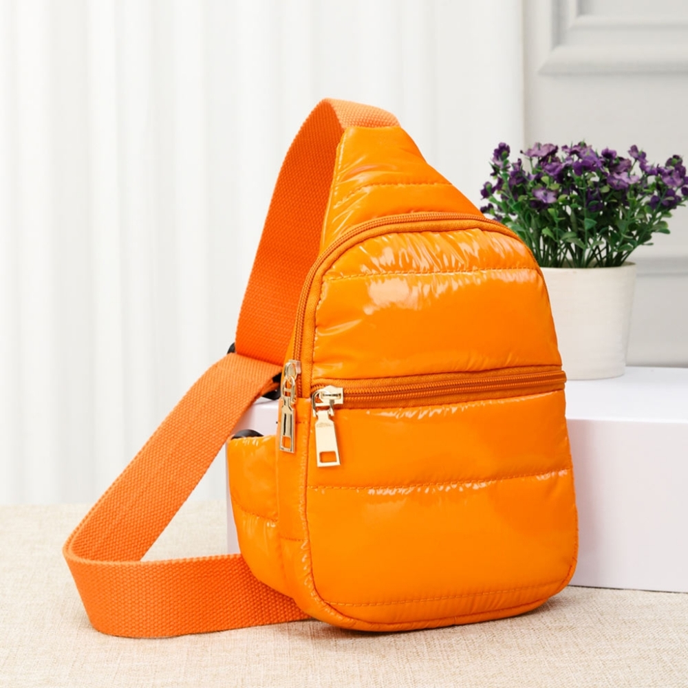 Glossy Orange Puffer Sling Bag Cross Mini Purse Womens Accessory Statement